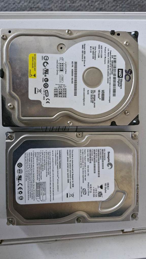 2x Computer hard drives 3.5 inch 80GB ide