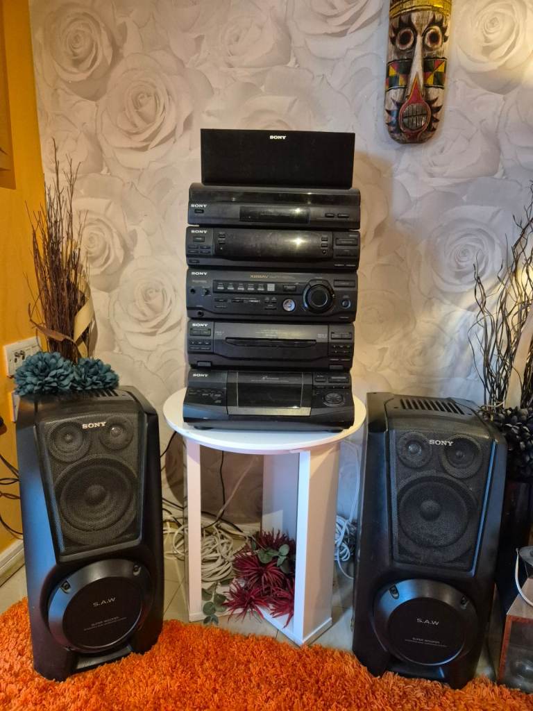 Sony hifi with 3 speaker. 5 disc changer. Record deck. Twin tape. Tuner