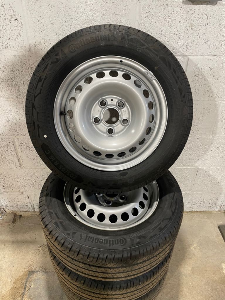 Set of 4 Nearlt New premium tyres 205/65 R16C on steel wheels - from VW Transporter 