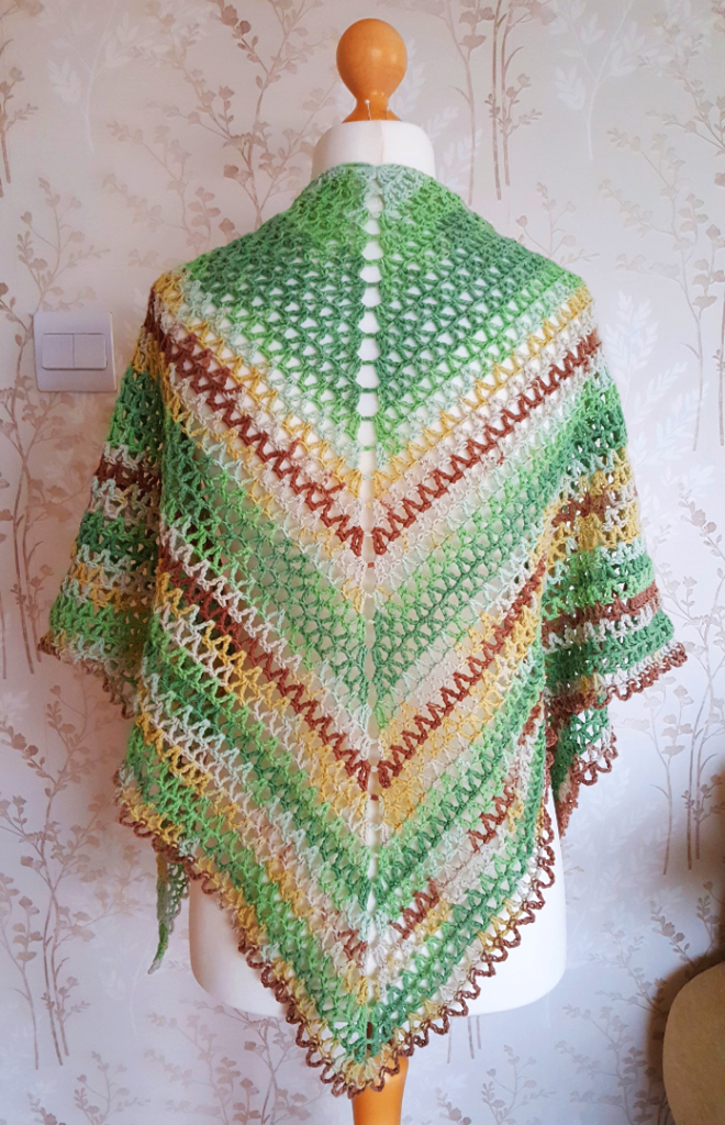 Triangular Shawl, Ombre Multicolour. Handmade Crochet Wrap. Variegated Knitted Gift Idea.