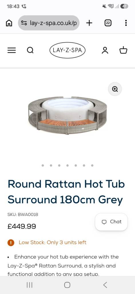 NEW Lay-Z-Spa Round Rattan Hot Tub Surround 180cm Grey