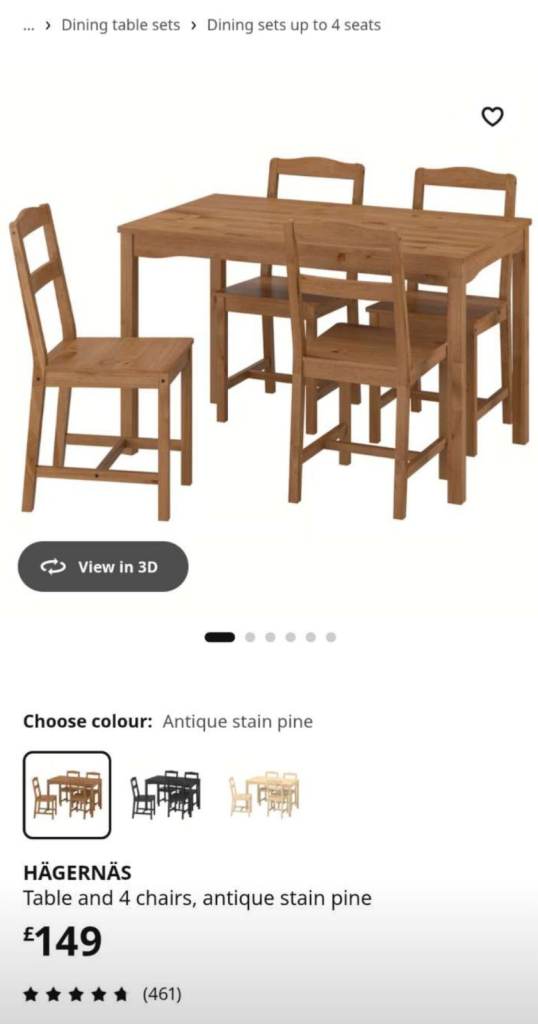 IKEA HÅGERNÄS Dining Table and 4 Chairs - Antique Stain Pine