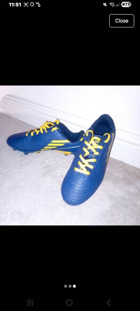 Blue Football Boots with Yellow Laces - BRAND NEW Condition