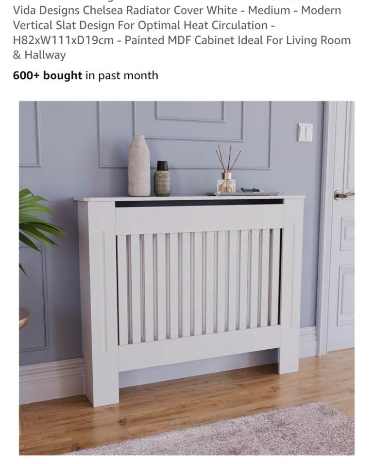 Radiator Cover White - Medium - Modern Vertical Slat Design For Optimal Heat Circulation