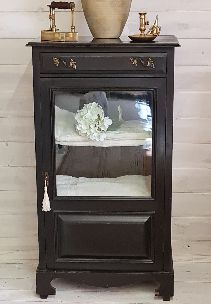 Antique Cupboard Glazed Front, Drawer, Shelves & Working Lock