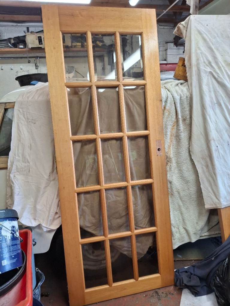 Solid Oak Internal Door with Glass Panels – Good Condition