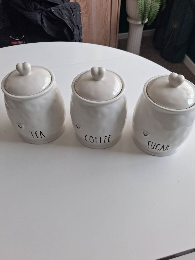 Set of 3 premium ceramic  tea .coffee. sugar canisters