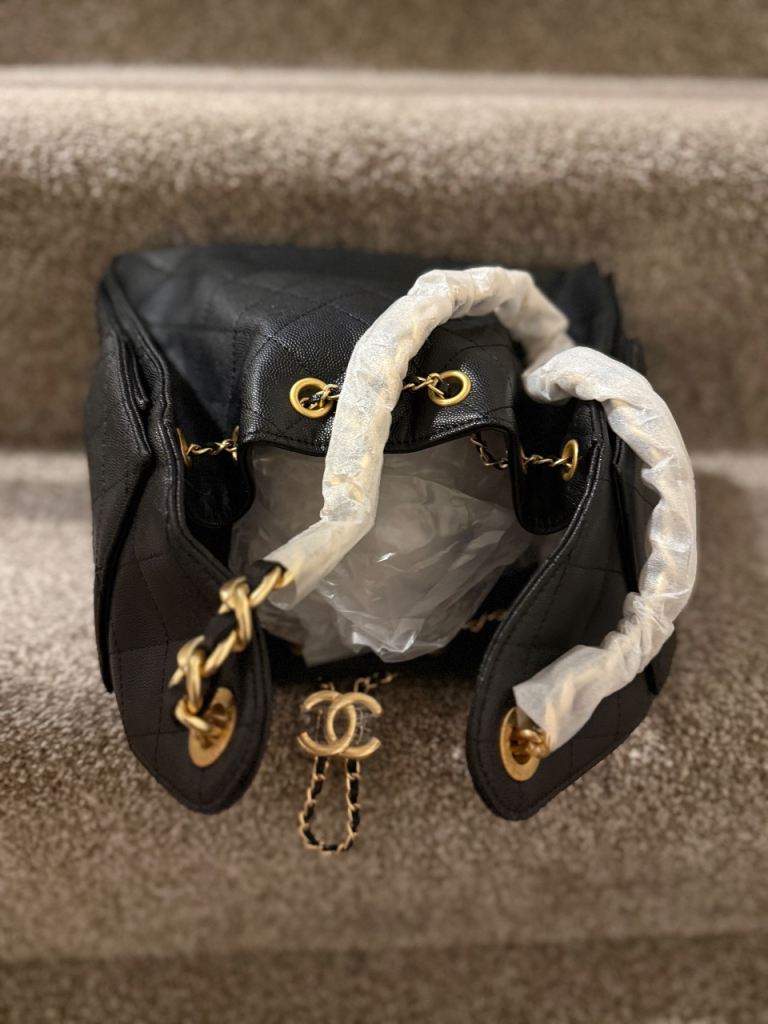New Black Quilted Shoulder Bag with Gold Chain Details