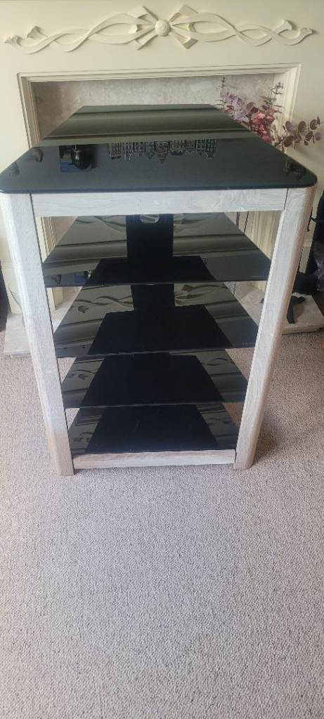 HIFI stack System Storage Shelving Unit Retro Tempered Glass 5 Shelves
