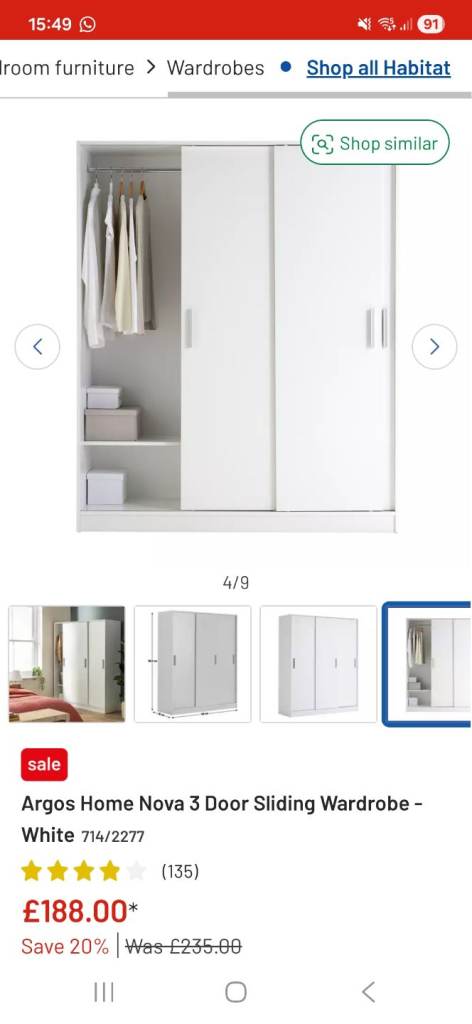 3 door sliding wardrobe- Collection only