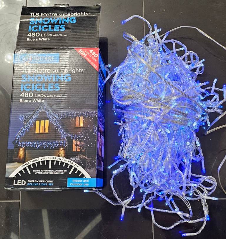 480 Leds Snowing Icicles With Timer Blue & White