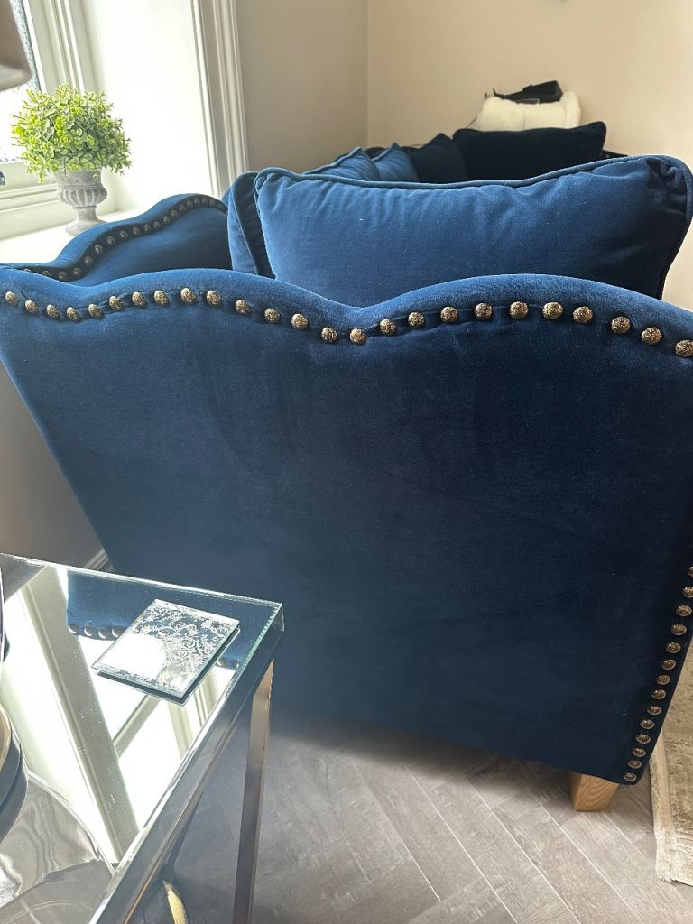 Ink blue 3 seater sofa with side studdeds 