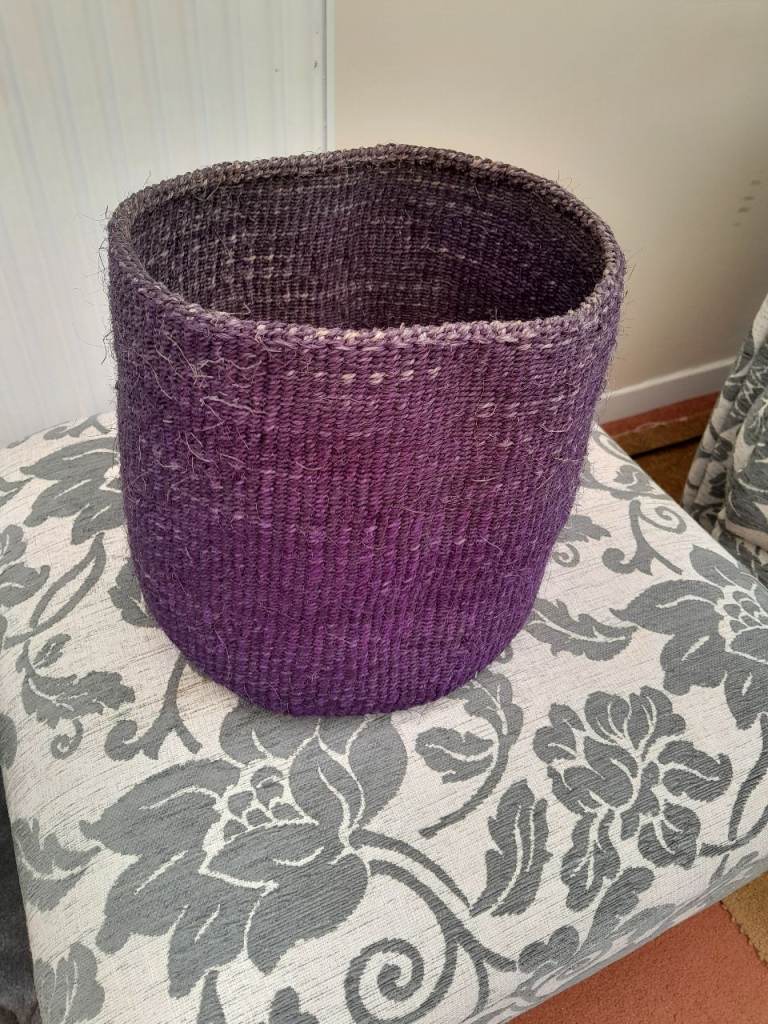 Purple woven Sisal waste bin/ basket.