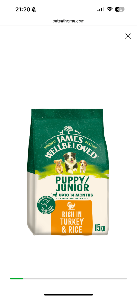 James wellbeloved 15kg puppy/junior