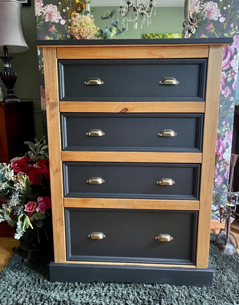 Large Black Chest of Drawers Solid Wood Newly Up-cycled.