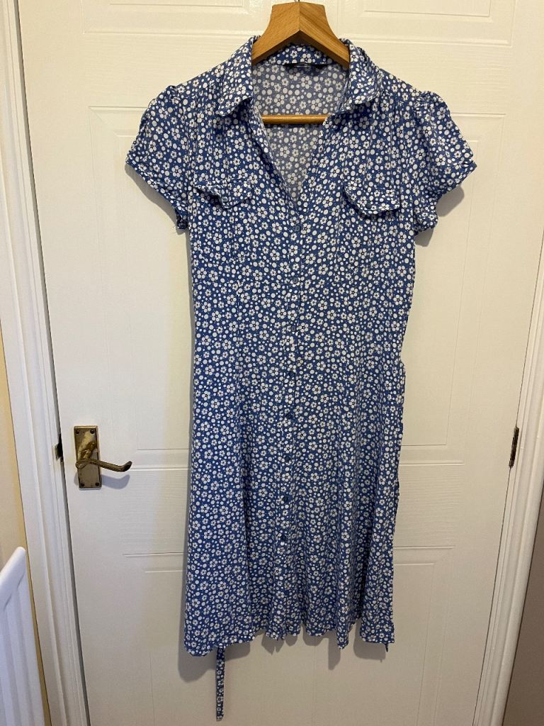 F&F Blue Floral Midi Shirt Dress – Size 16, Good Condition