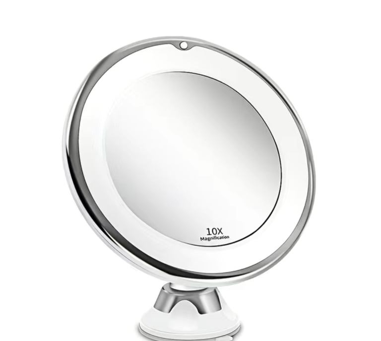 10X Makeup Mirror With Rotation Suction Cup, Cm Round Portable Lighted