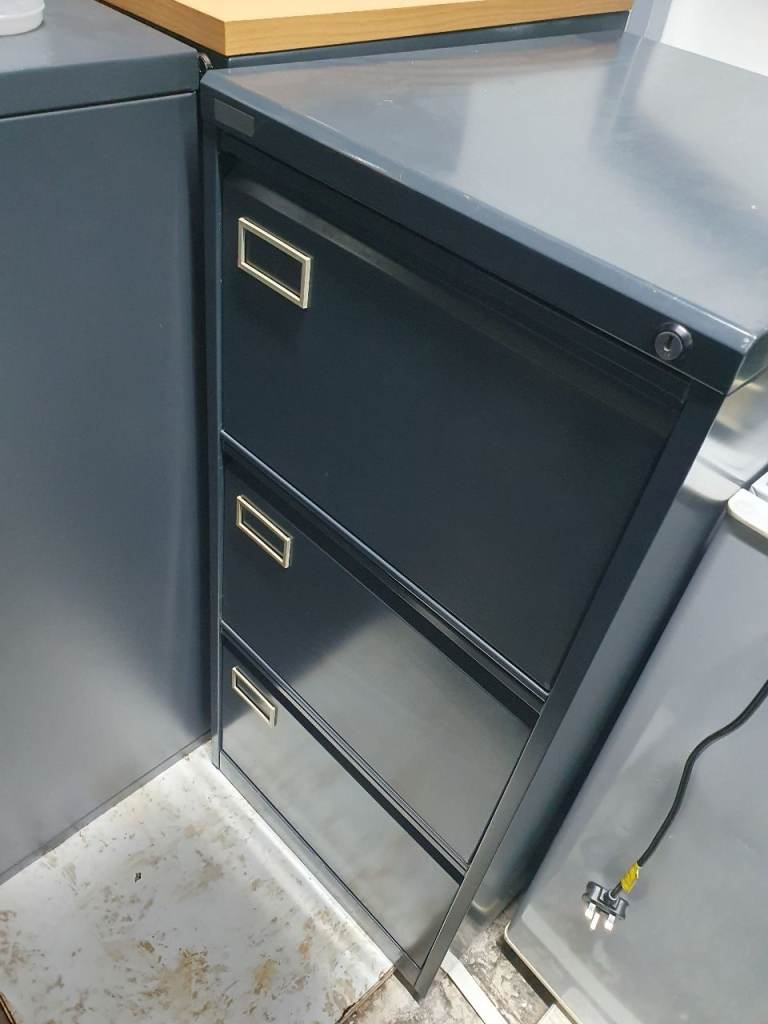 Grey Metal Filing Cabinet with 3 Drawers