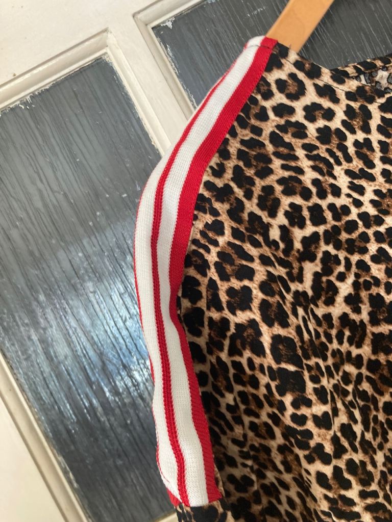 LUX LUNA Viscose Leopard Print Blouse with Red & White Stripe Detail