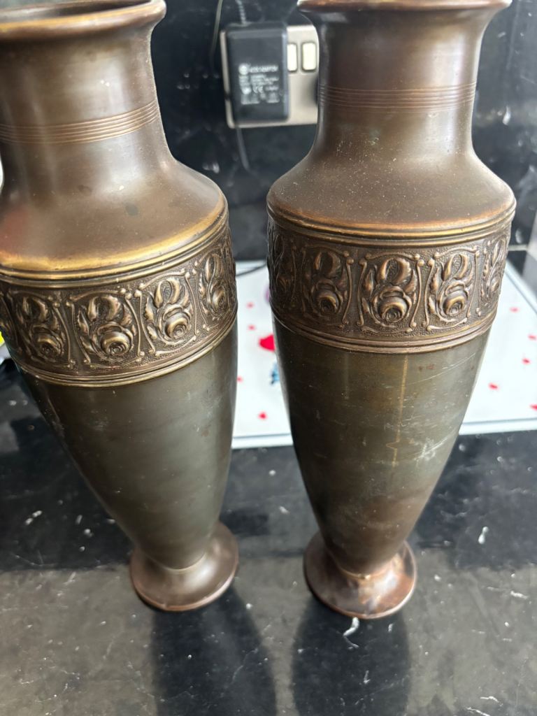 Kurtz & Co Tiel 1204 Dutch Art Nouveau Brass Copper vases. 