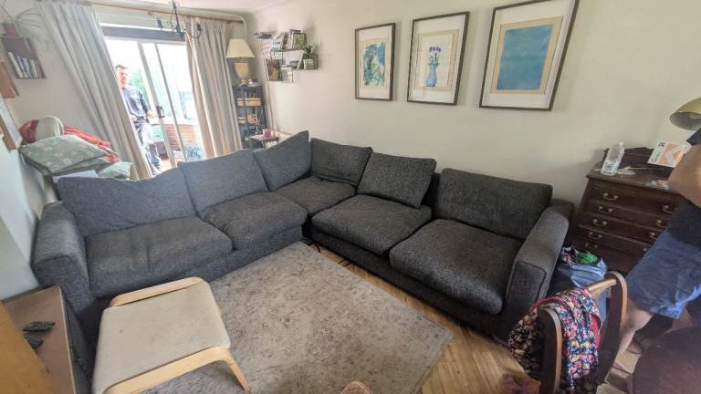 Large Grey Fabric Sofa – Configurable L-Shape, Fair Condition