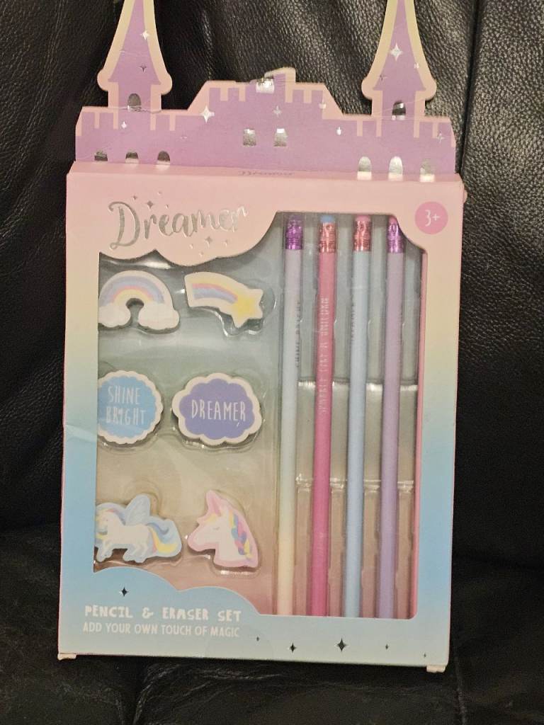 Dreamer Pencil & Eraser Set – New, Unicorn Theme
