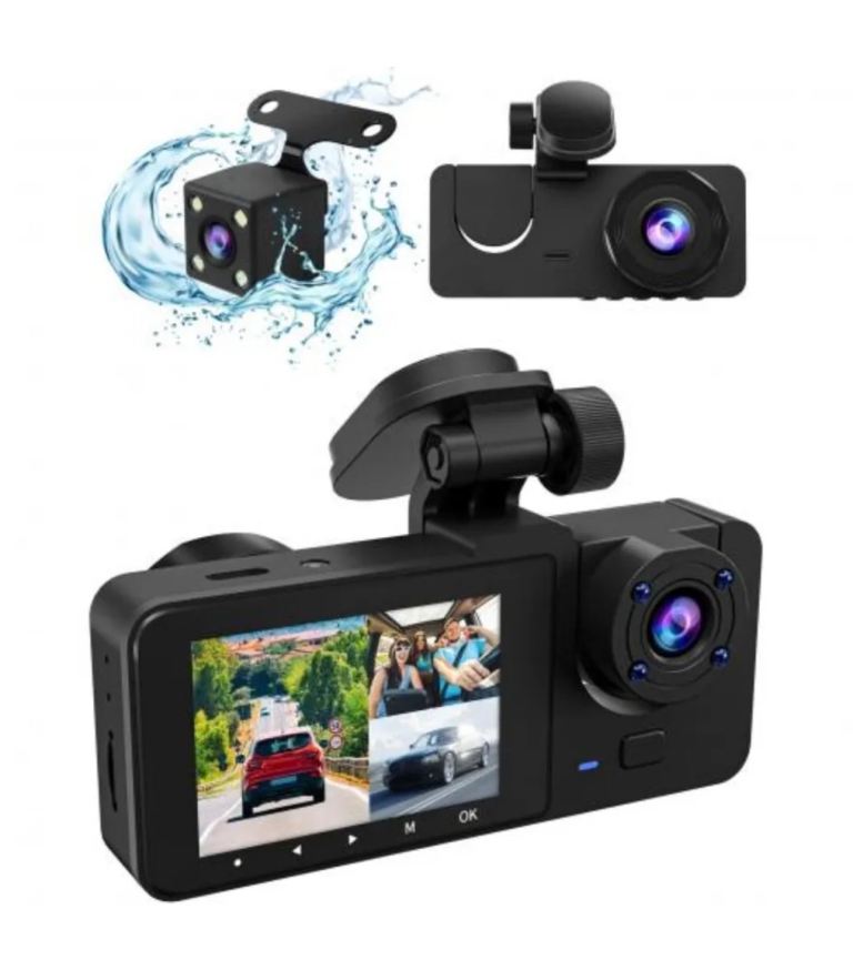 4 inch 3 in 1 HD DashCam 2 Front 1 Rear Lens 1080P HDR Dual Parking Dash Cam Car Van Security Camera