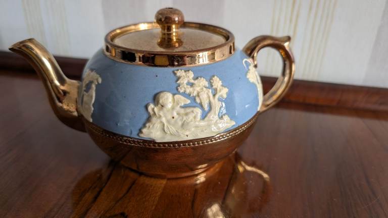 Decorative Blue Ceramic Teapot with Relief Details - GIBSONS
