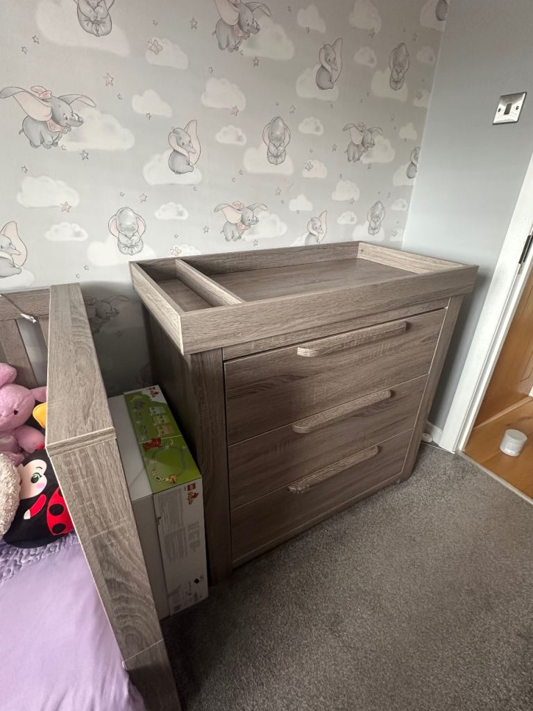 Cotbed, dresser and wardrobe 