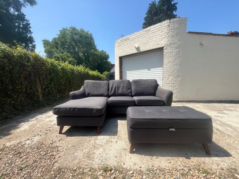     🔥 DFS Charcoal Grey Corner Sofa + Storage Footstool DELIVERY AVAILABLE!🚚🛋️