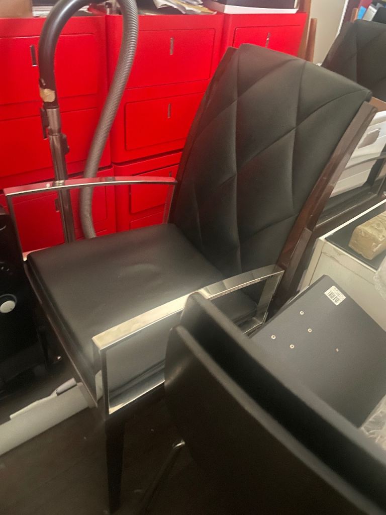10 Stylish Black Dining Chair with Chrome Accents – Good Condition