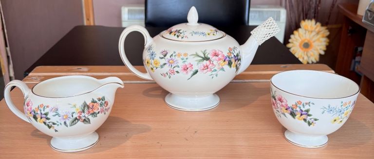 Wedgwood Downland teapot, milk jug and sugar bowl