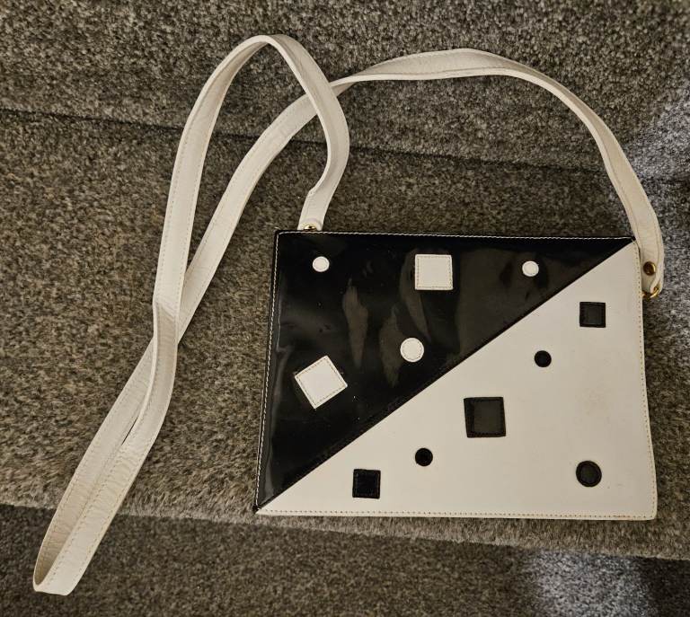 'Carvela' Black Patent and White Leather Handbag