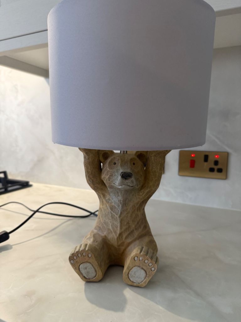 Cute Bear Table Lamp with Grey Shade – Good Condition