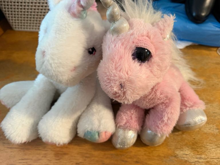 Pair of Cute Unicorn Plush Toys – Pink and White