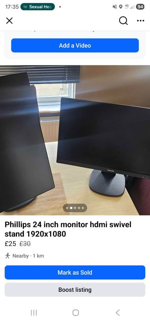 24 inch Phillip monitor 1080p hdmi/vga/dvi