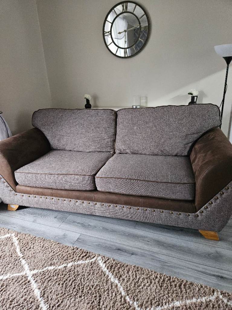 Two-Seater and three seater Sofas with Matching Footstool – Brown and ...