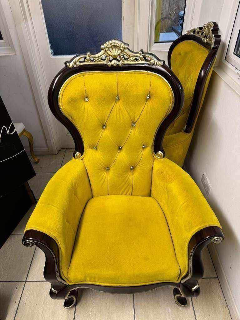 Collection from Croydon - Victorian style upholstered yellow retro chair armchair