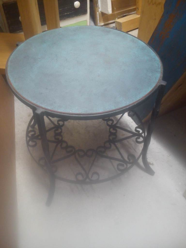 image for Upcycled, vintage, shabby chic, hardwood and steel coffee table with magazine shelf.