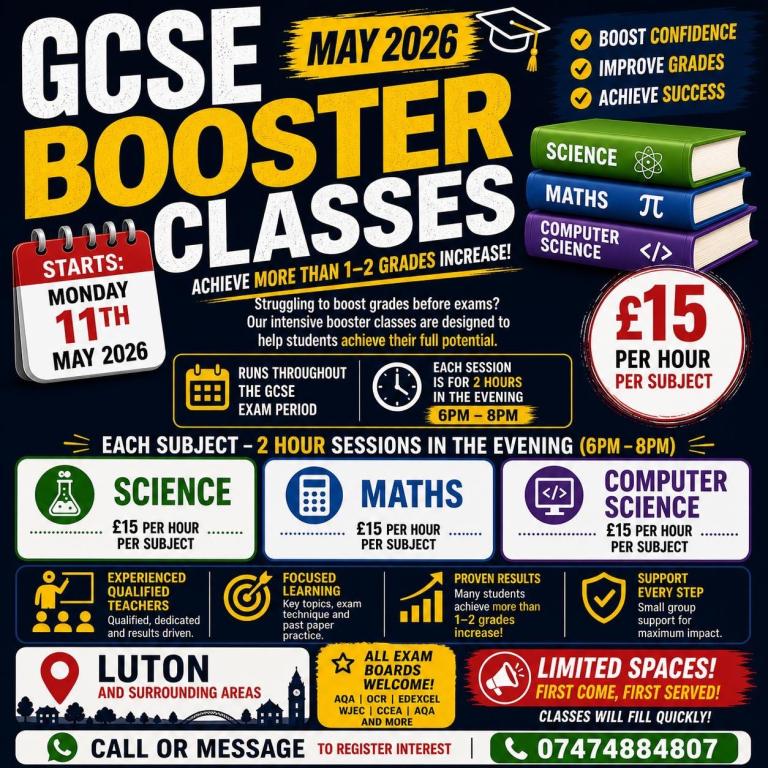FINAL PUSH GCSE BOOSTER CLASS £15 per hour