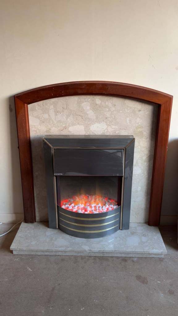 Electric Fireplace and Marble Surround