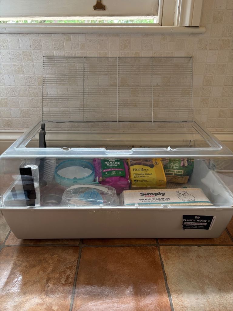 Plastic Hamster Cage with Accessories and Food