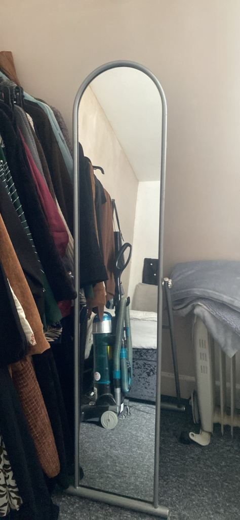 Free standing mirror, bed and mattress,wardrobe,bedside cabinet,chest of drawer and hoover 