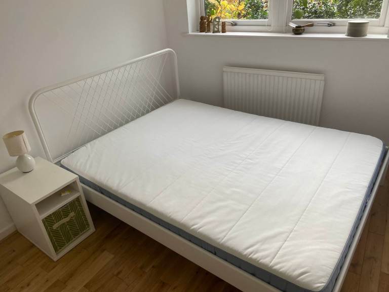 IKEA White bed frame with mattress