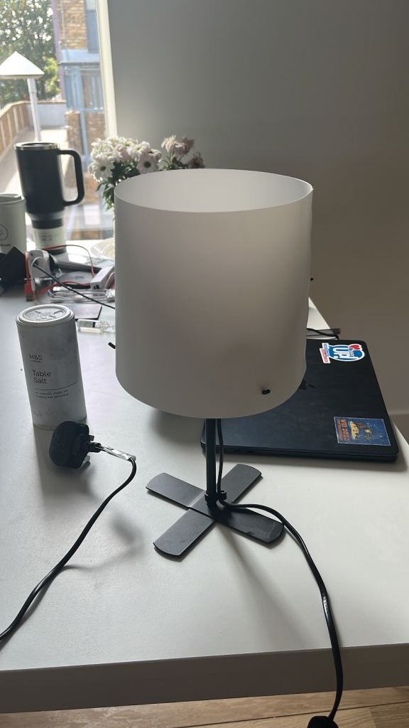  White Table Lamp with Black Base – Good Condition