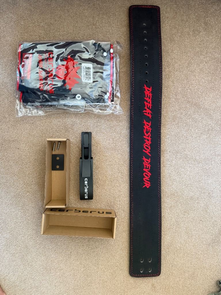 Cerberus Strength Lever Belt, Knee Sleeves, and Wrist Wraps – New