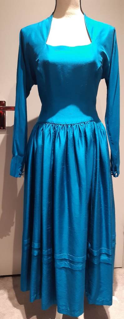 Vintage 100% SILK teal 50s/80s evening dress