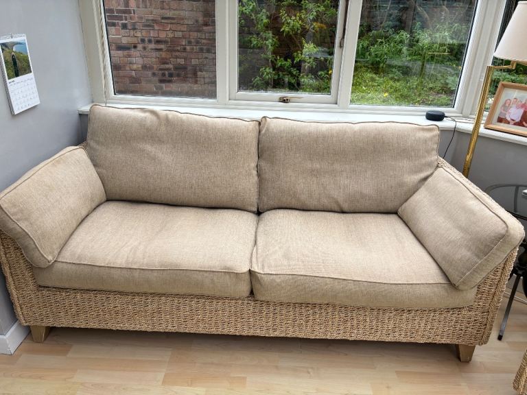 M&S rattan and fabric sofa