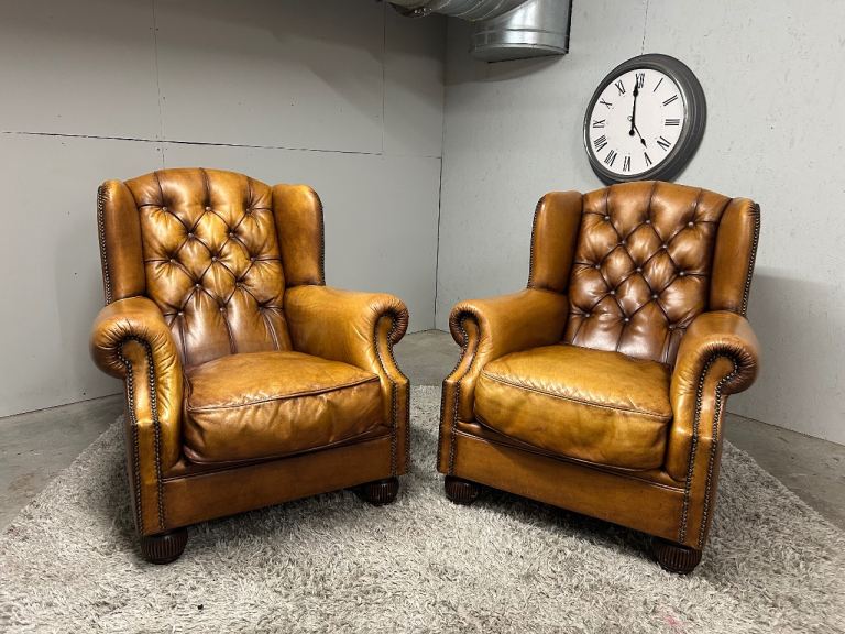 PAIR OF CHESTERFIELD TETRAD OSKAR GRAND WING BACK CHAIRS DELIVERY AVAILABLE 