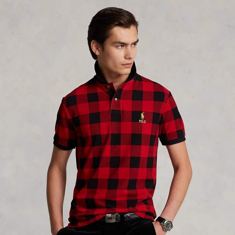 BNWT Polo Ralph Lauren Lunar New Year Plaid Mesh Polo Red/Black